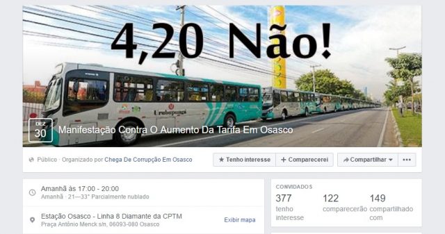 Osasco e Carapicuíba têm manifestações contra o aumento da passagem de ônibus