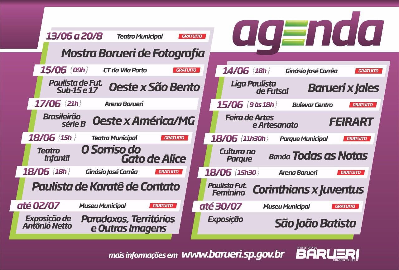 Barueri tem diversas atrações culturais e esportivas no fim de semana