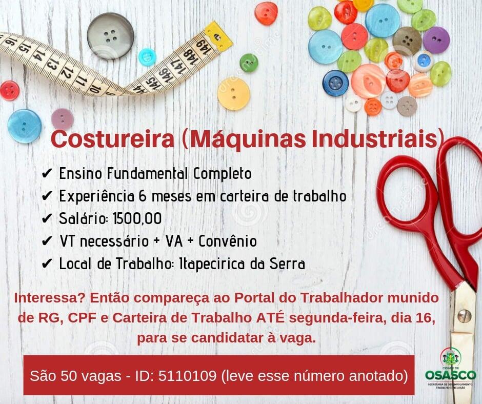 portal do trabalhador osasco vagas de emprego costureira