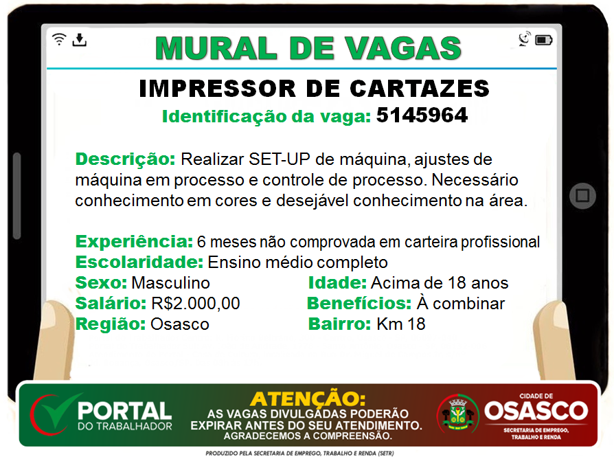 vagas de emprego portal do trabalhador osasco