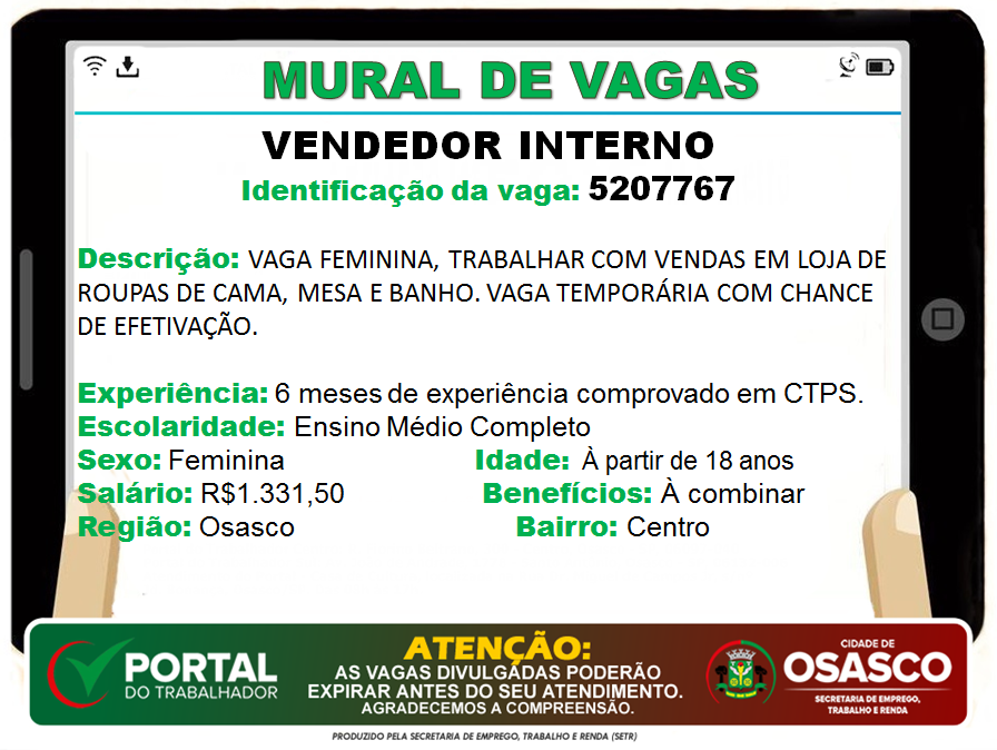 vagas de emprego portal do trabalhador osasco