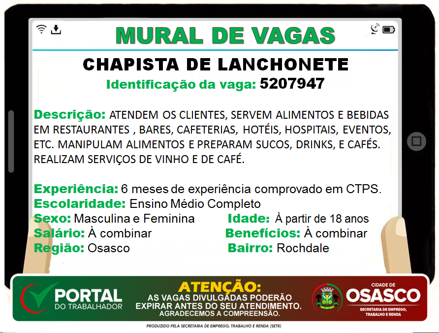 vagas de emprego portal do trabalhador osasco