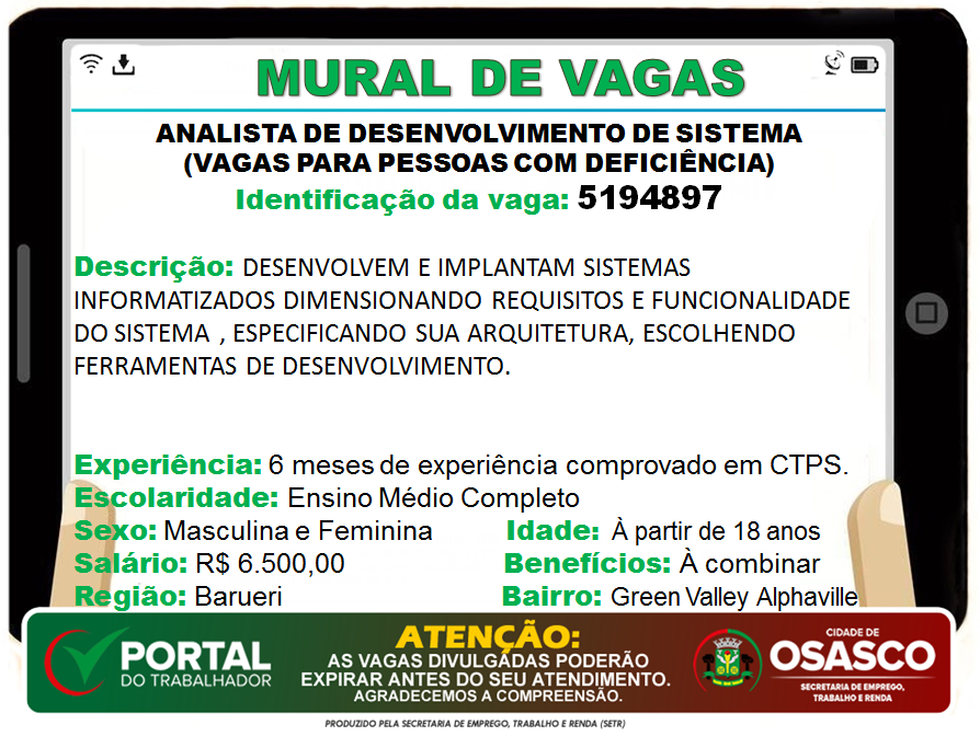 vagas de emprego portal do trabalhador osasco