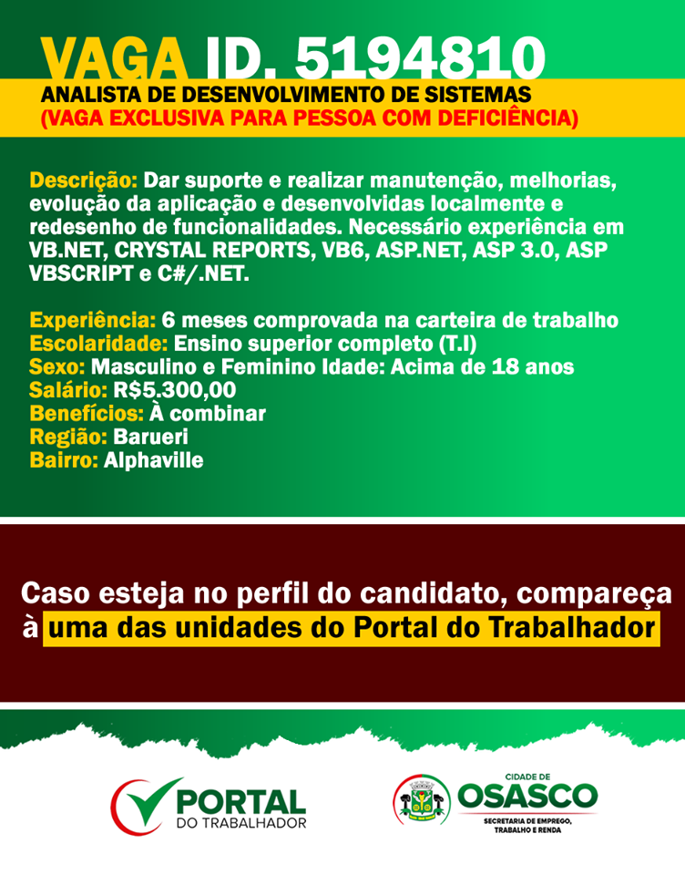 vagas de emprego portal do trabalhador osasco