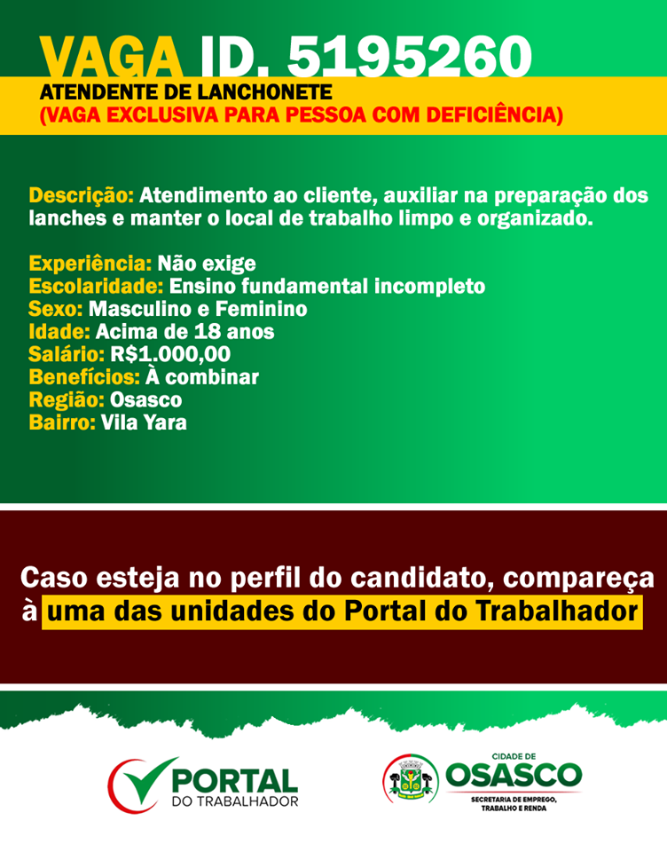 vagas de emprego portal do trabalhador osasco