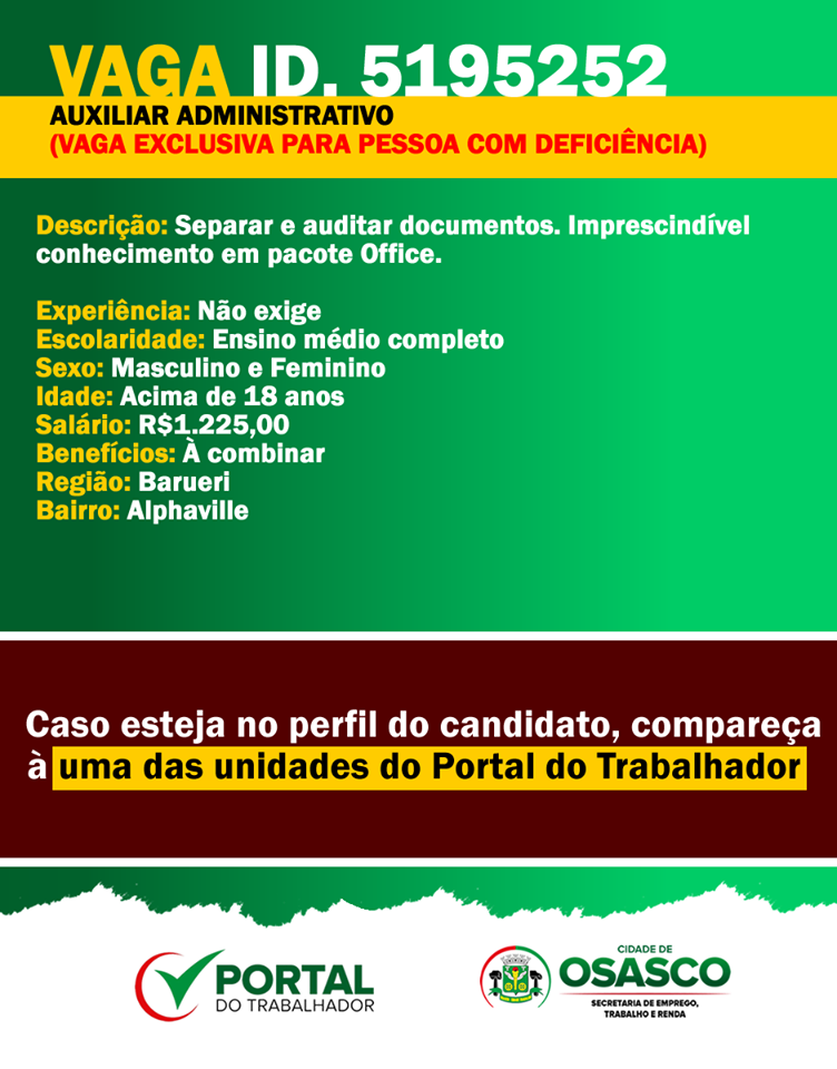 vagas de emprego portal do trabalhador osasco