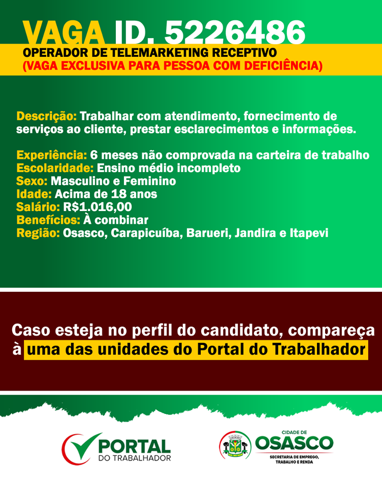 vagas de emprego portal do trabalhador osasco