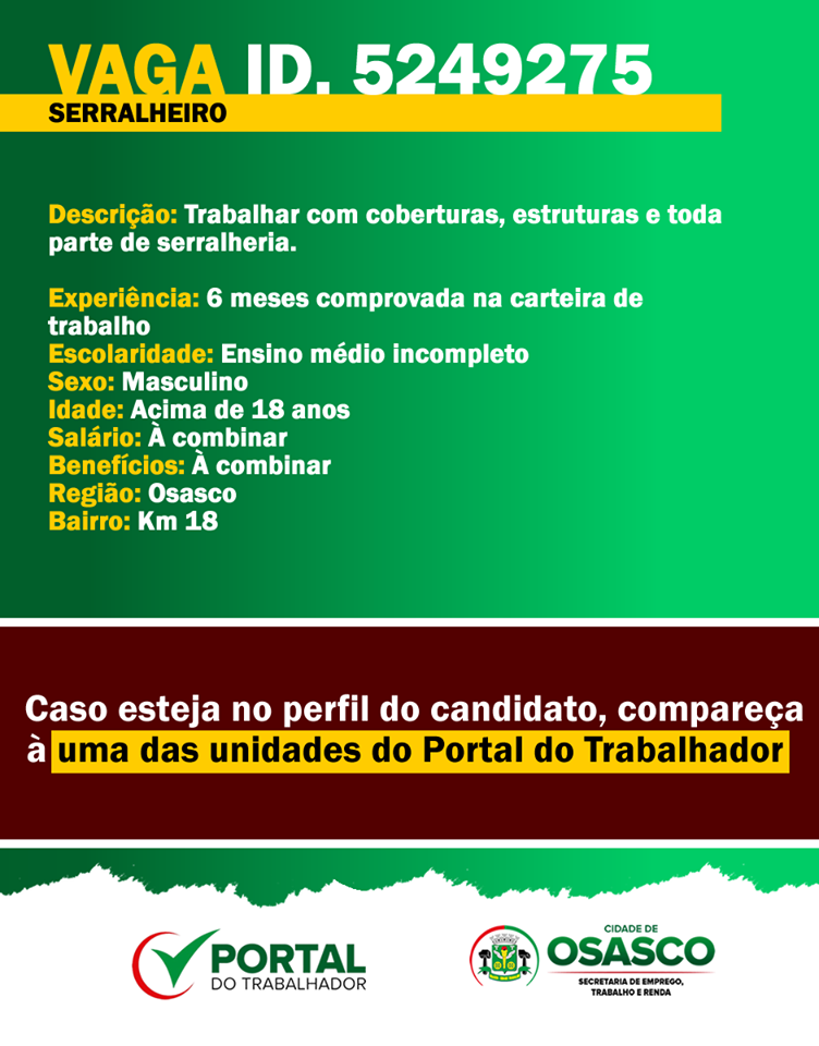 vagas de emprego portal do trabalhador osasco