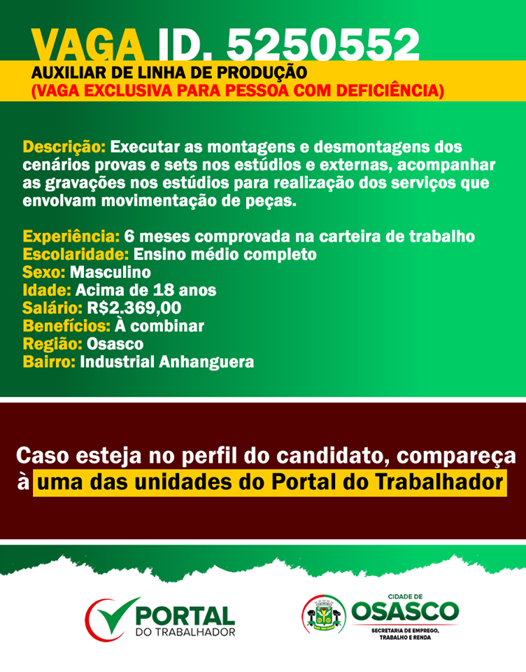 vagas de emprego portal do trabalhador osasco