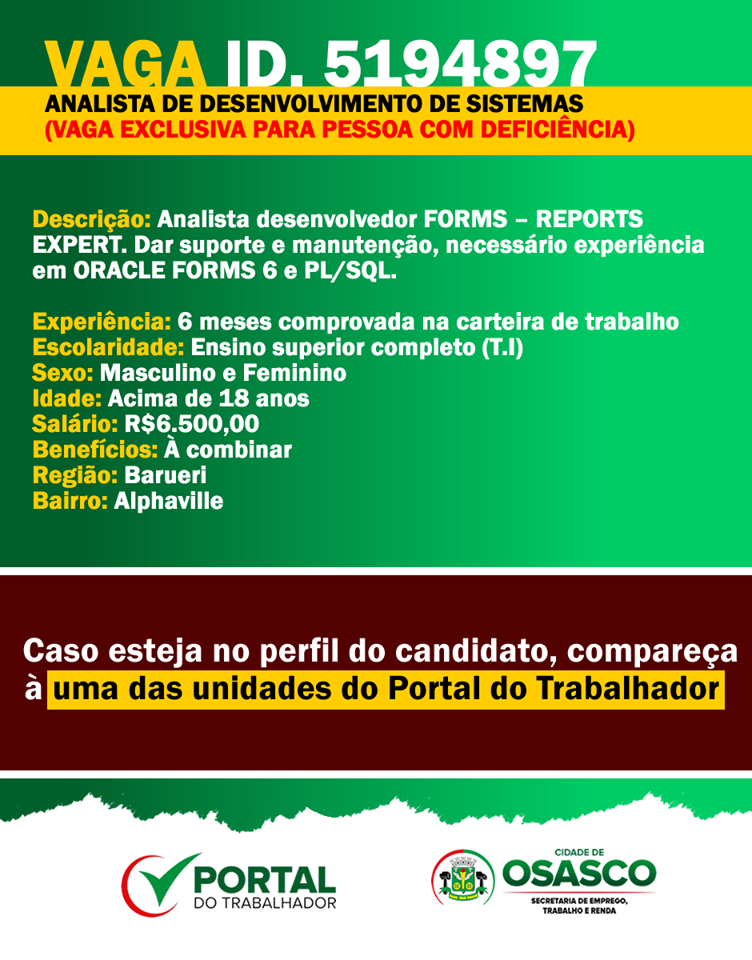 vagas de emprego portal do trabalhador osasco