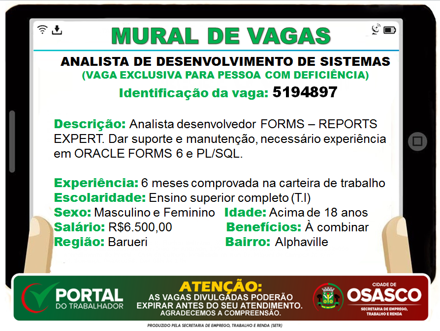 vagas de emprego portal do trabalhador osasco