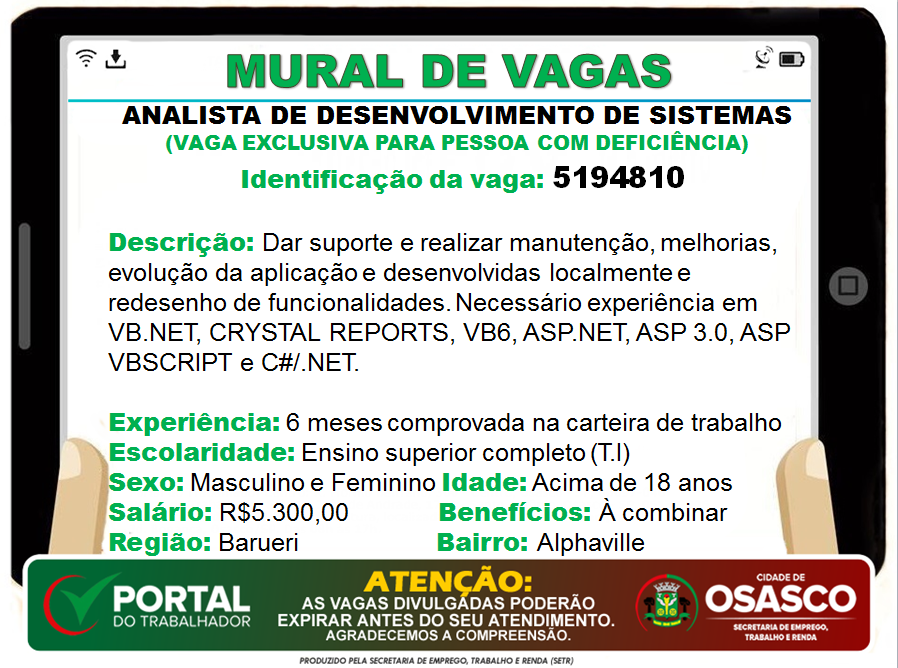 vagas de emprego portal do trabalhador osasco