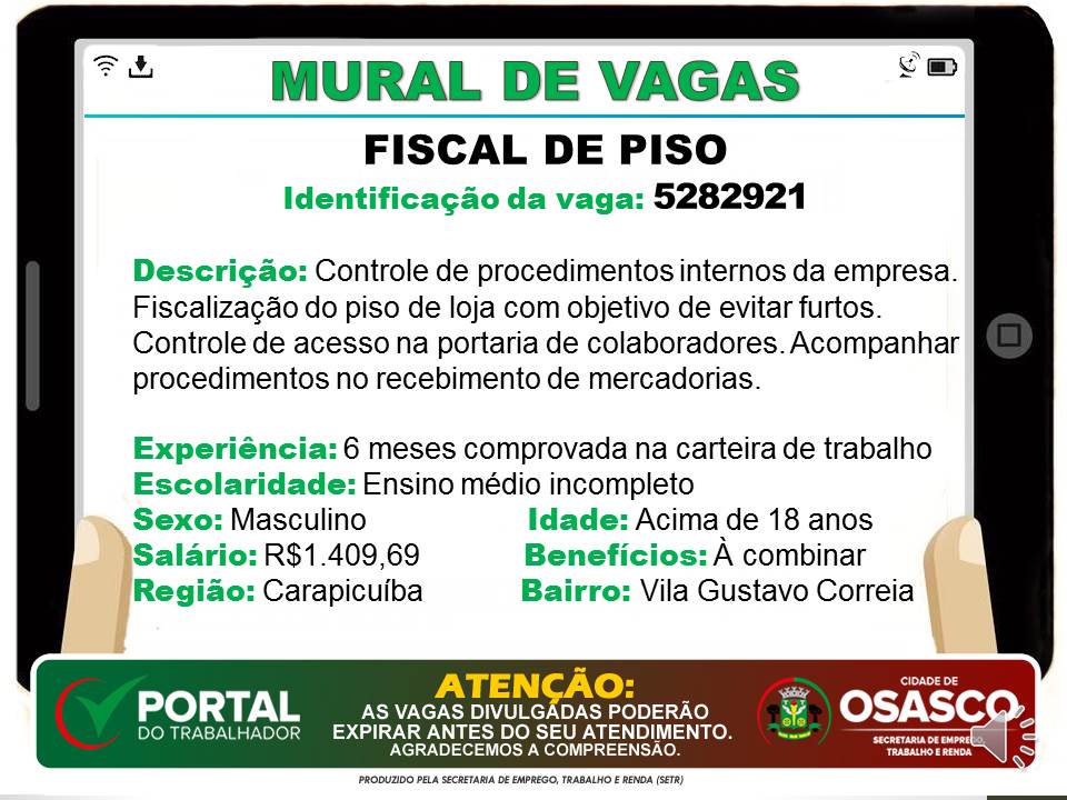 vagas de emprego portal do trabalhador osasco