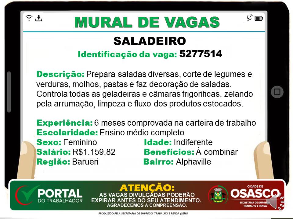 vagas de emprego portal do trabalhador osasco