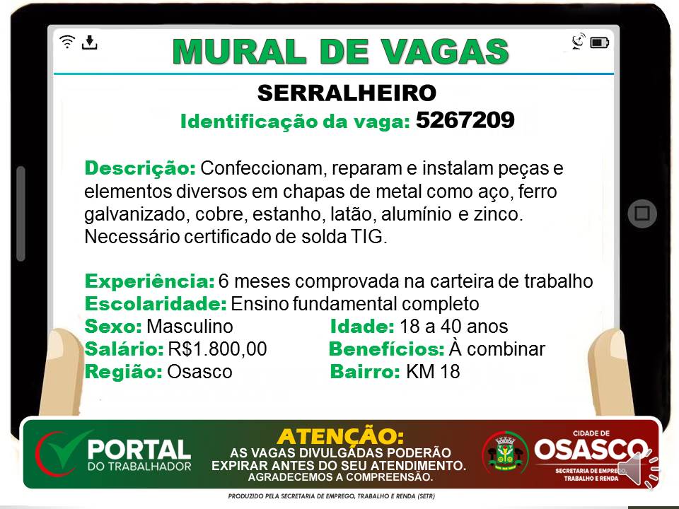 vagas de emprego portal do trabalhador osasco