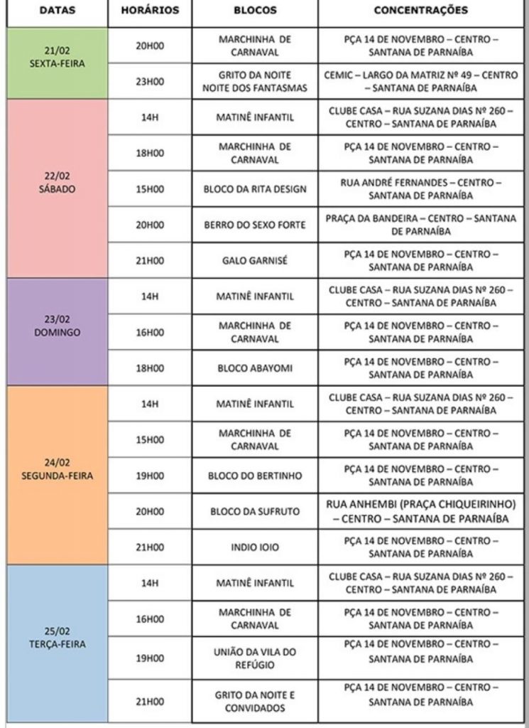 programação carnaval santana de parnaiba