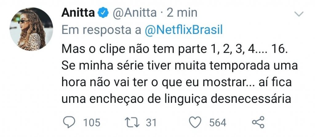 Encheção de linguiça desnecessária”, diz Anitta sobre nova