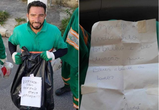 Garis de Osasco recebem bilhetes de moradores durante coleta de lixo em meio à quarentena