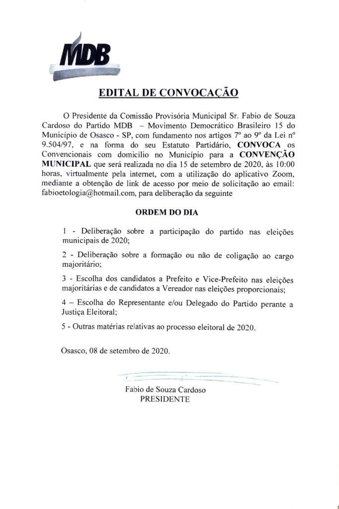 Edital de Convocação MDB