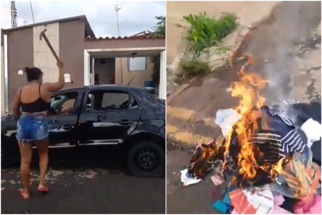 em live mulher quebra carro e queima roupa do marido