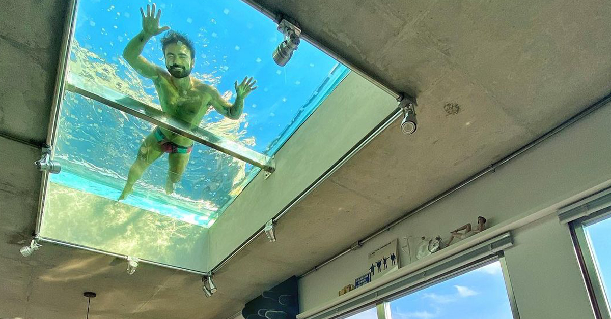 filho de mauricio de sousa tem piscina no teto da sala