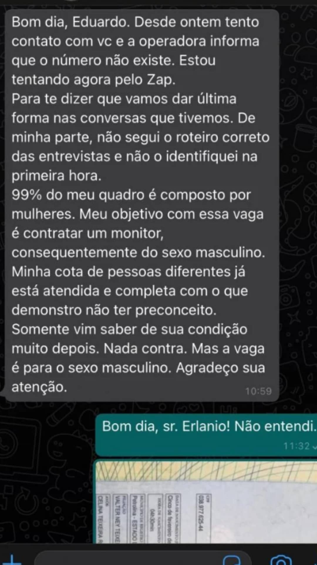 mensagem empresa dispensa transexual 