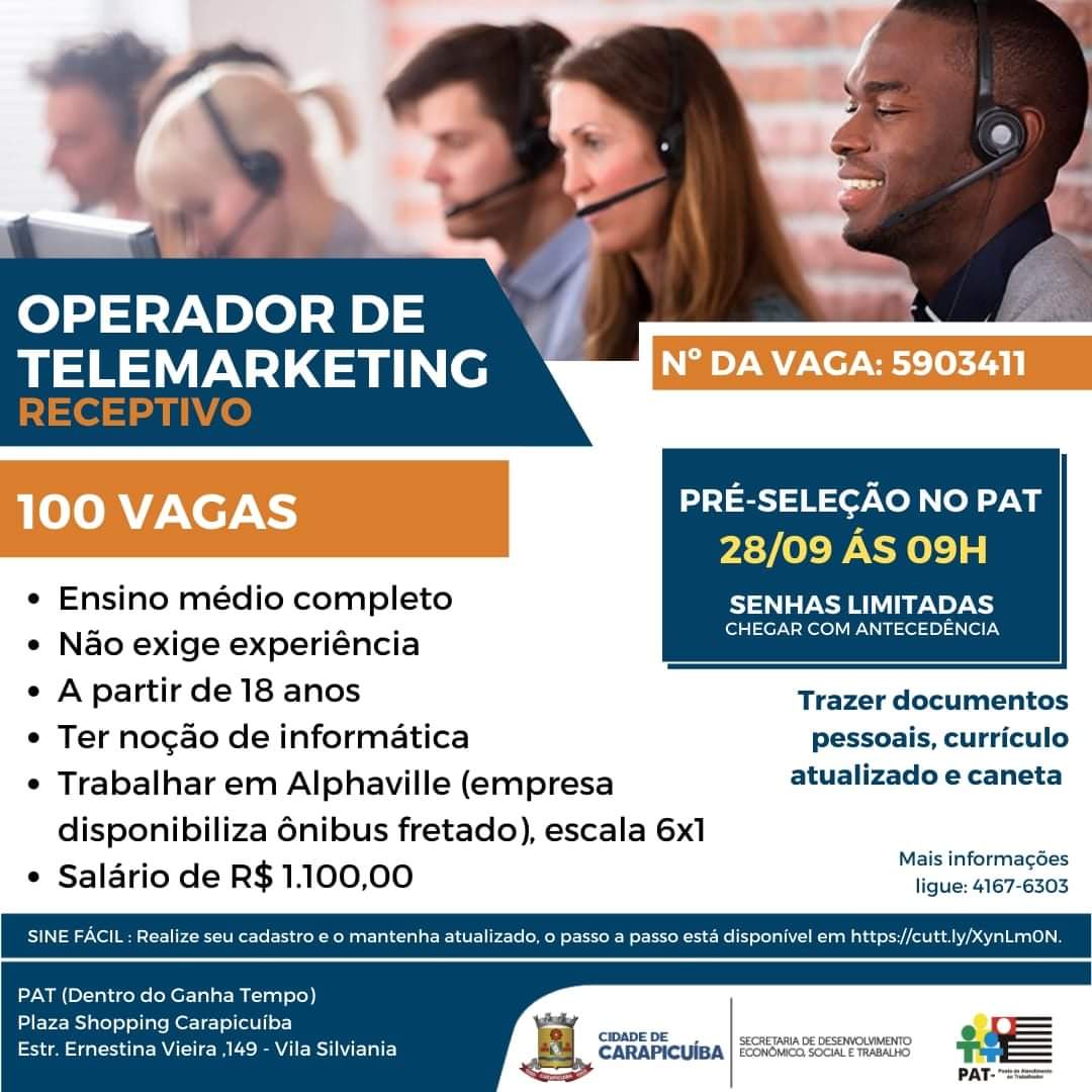 vagas operador de telemarketing carapicuíba