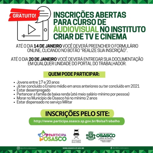 curso gratuito audiovisual osasco