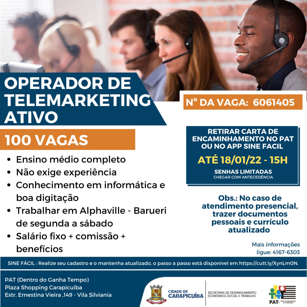 vagas operador de telemarketing