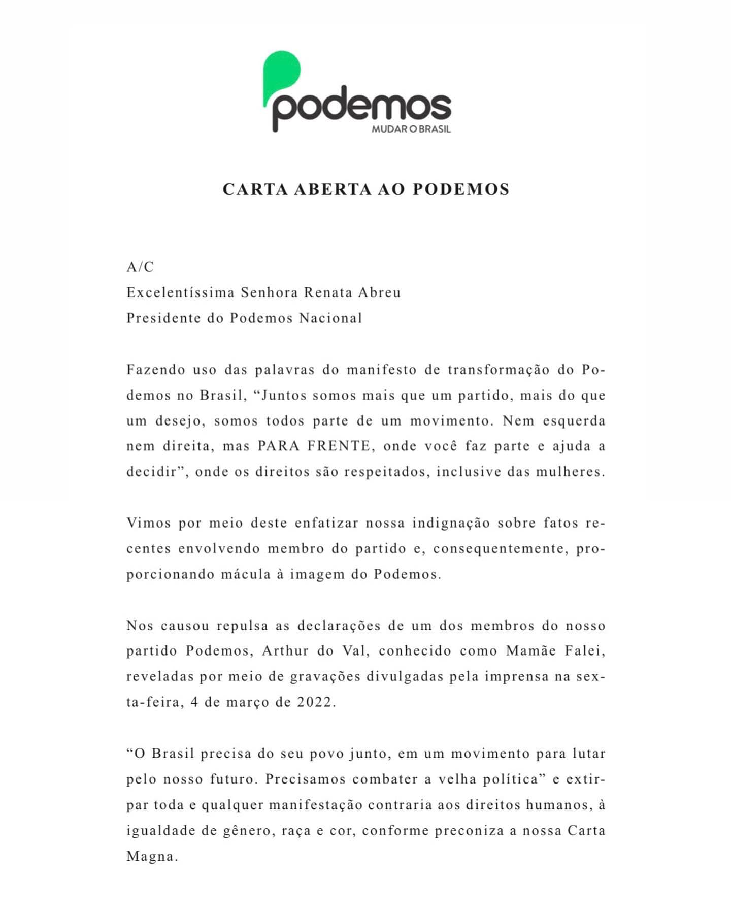 carta aberta podemos igor rogério lins mamãe falei