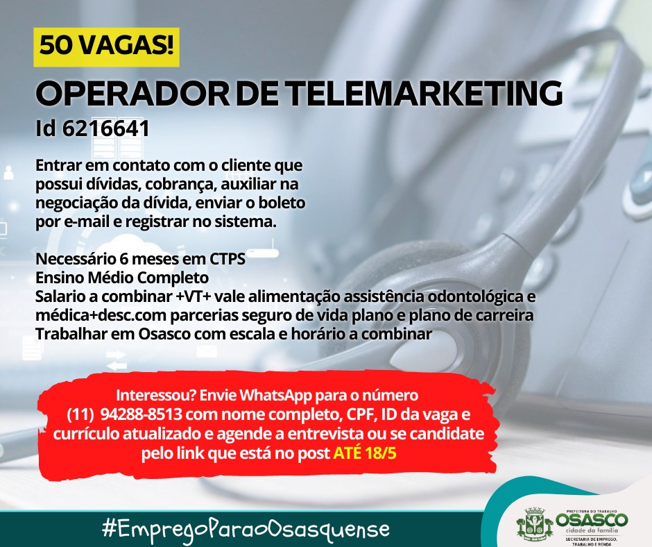 operador de telemarketing vagas osasco