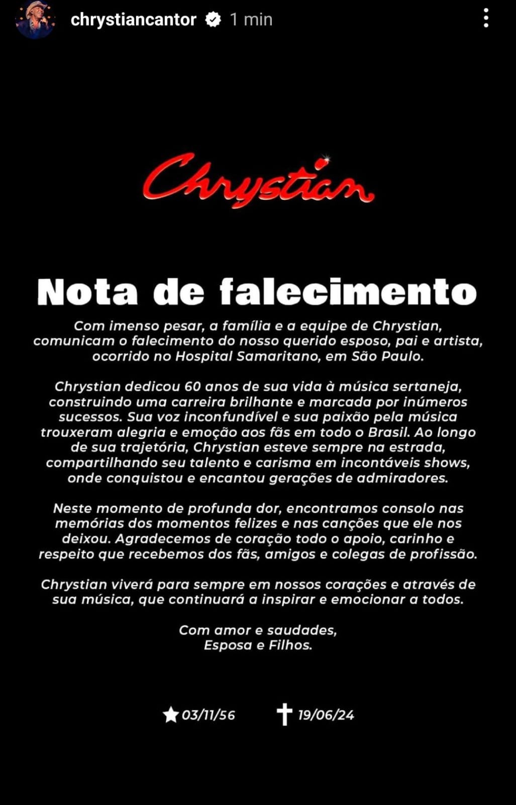 nota morte chrystian